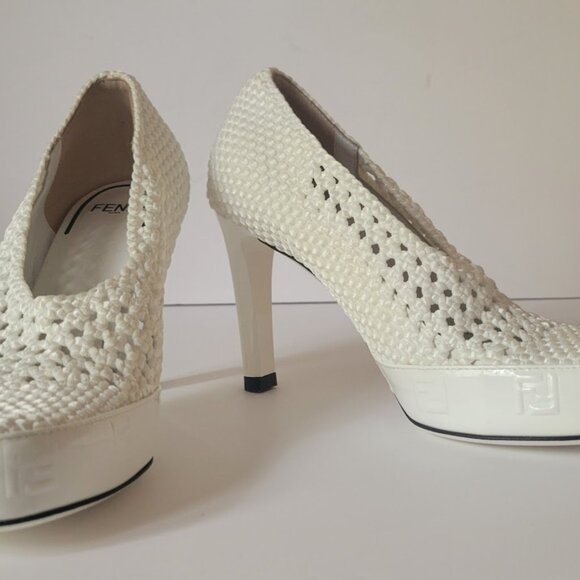 Fendi  Woven White Textured Fabric Reflections High Heels Pumps - Picture 5 of 16